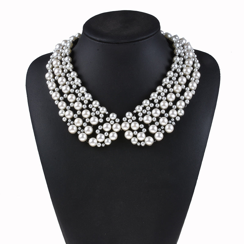 Glam Geometric Alloy Inlay Pearl Rhinestone Statement Necklace