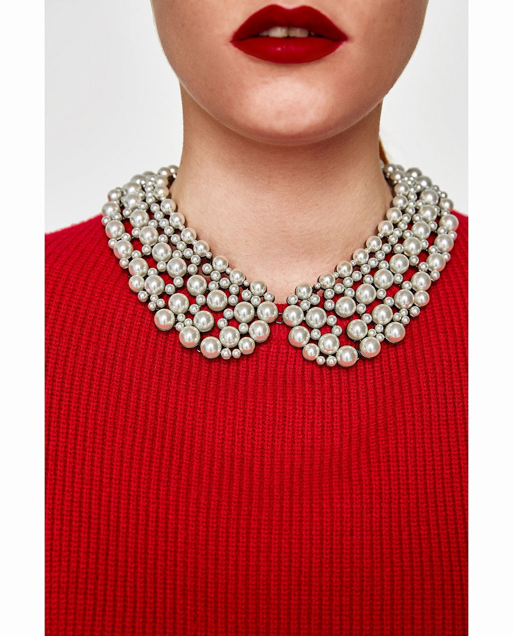 Glam Geometric Alloy Inlay Pearl Rhinestone Statement Necklace