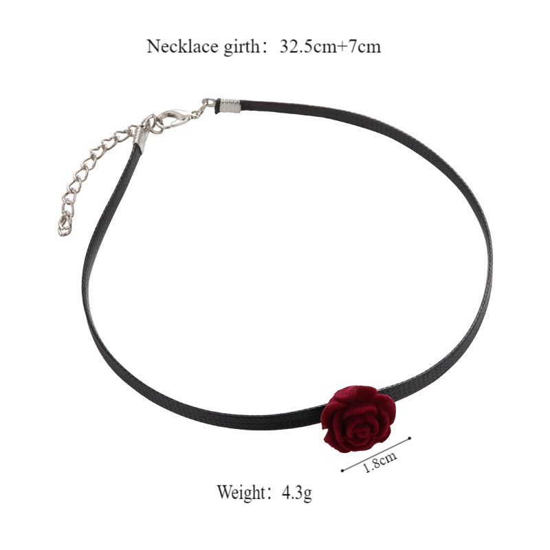 Glam Lady Burgundy Rose PU Leather Resin Women's Choker Necklace