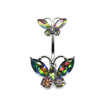 Glam Retro Butterfly Zircon Inlay Stainless Steel Belly Ring