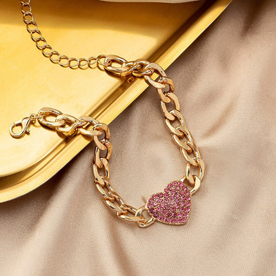 Glam Retro Heart Rhinestone Alloy Bracelet - Korean Fashion Luxury Design Diamond Love Bracelet