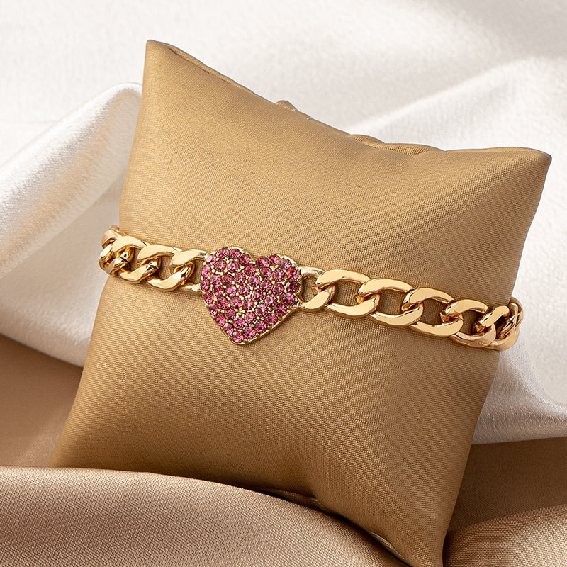 Glam Retro Heart Rhinestone Alloy Bracelet - Korean Fashion Luxury Design Diamond Love Bracelet