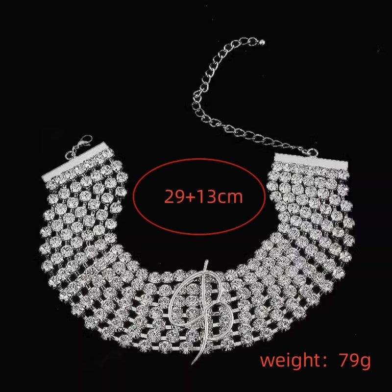 Glam Retro Luxurious Multi-Layer Rhinestone Letter Logo Women's Choker Necklace