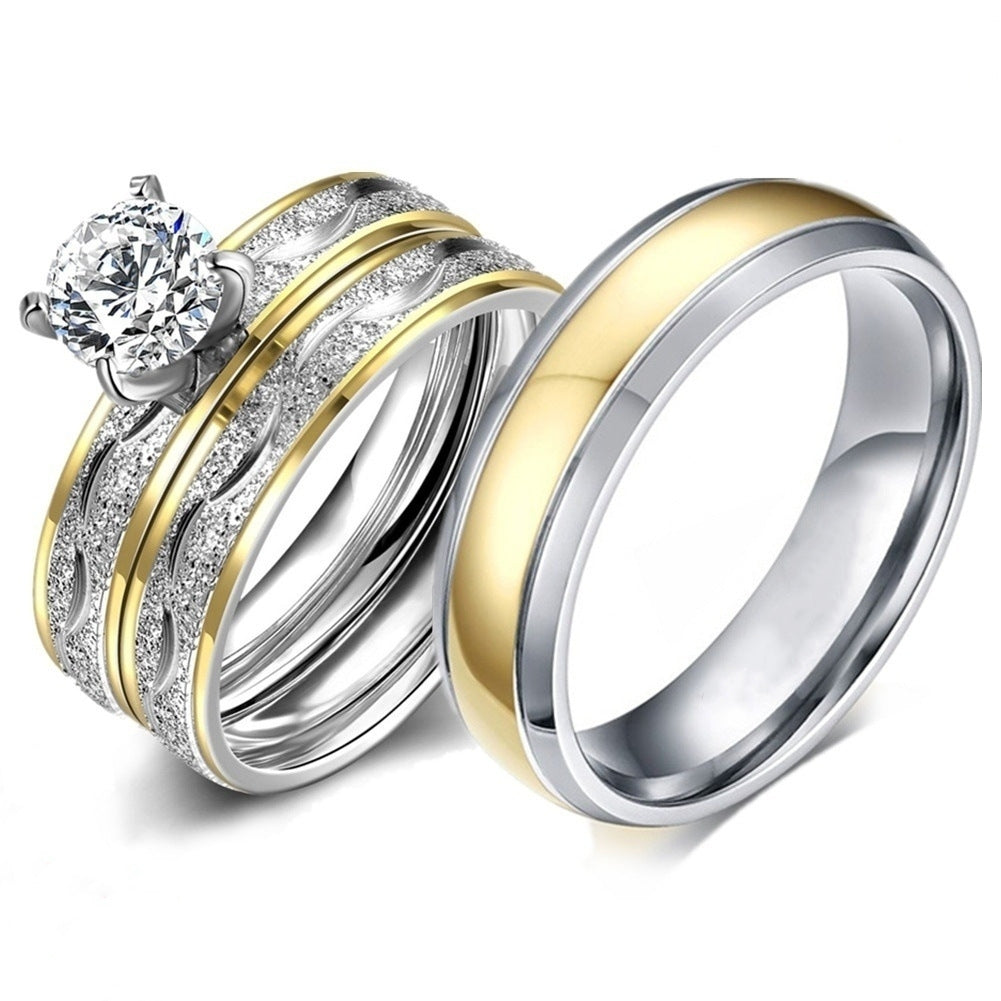 Glam Simple Style Stainless Steel Gemstone Couple Rings Set