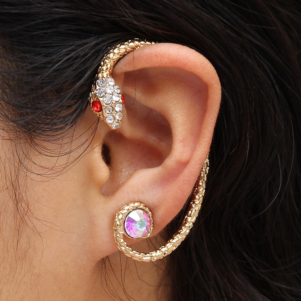 Glam Snake Alloy Inlay Rhinestones Women's Ear Clips