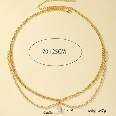 Glam 14k Gold Plated Rhinestone & Pearl Multi-Layer Women's Body Chain