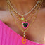 18K Gold Plated Geometric Heart Zircon Pendant Necklace with Colorful Tennis Chain