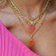 18K Gold Plated Geometric Heart Zircon Pendant Necklace with Colorful Tennis Chain