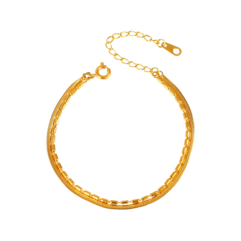 Gold Plated Minimalist Double Layer Stainless Steel Snake Chain Bracelet for Women