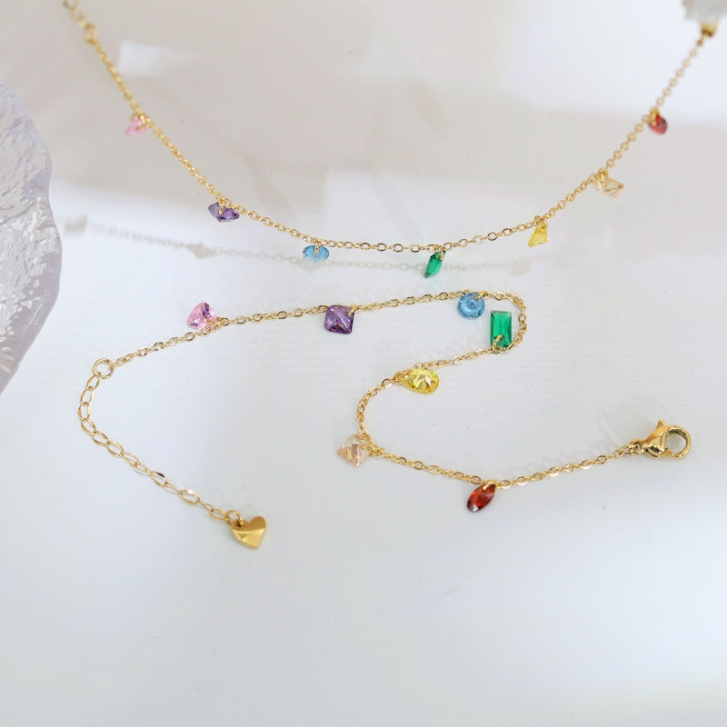 Gold Plated 18k Titanium Steel Rainbow Necklace and Bracelet Set