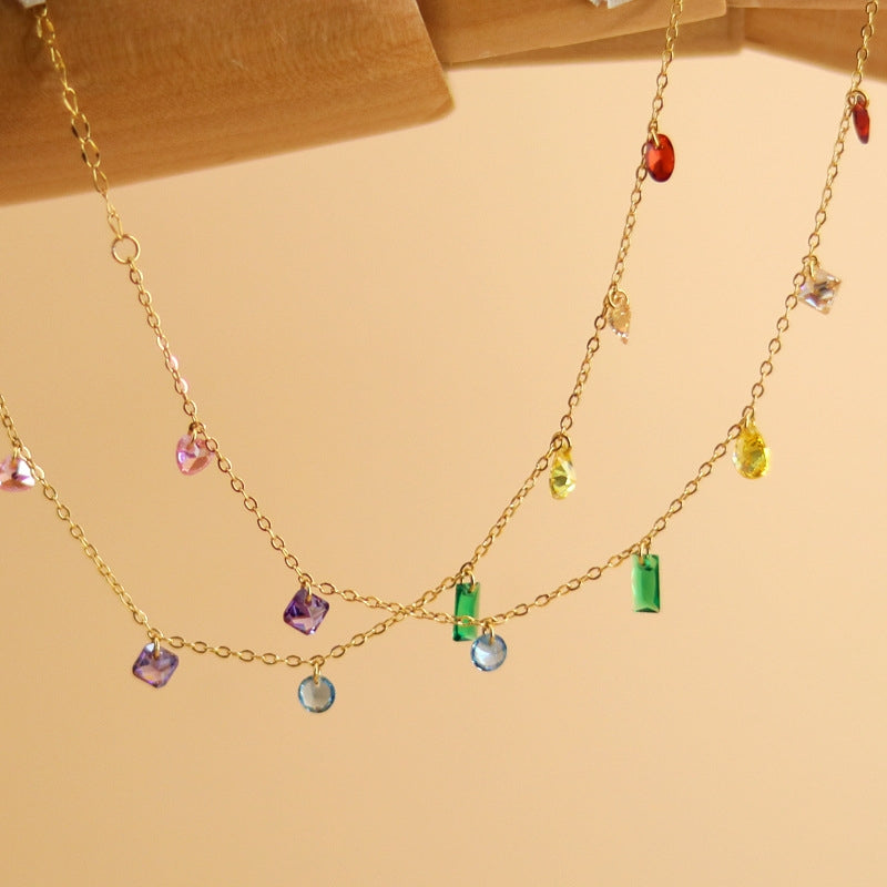 Gold Plated 18k Titanium Steel Rainbow Necklace and Bracelet Set