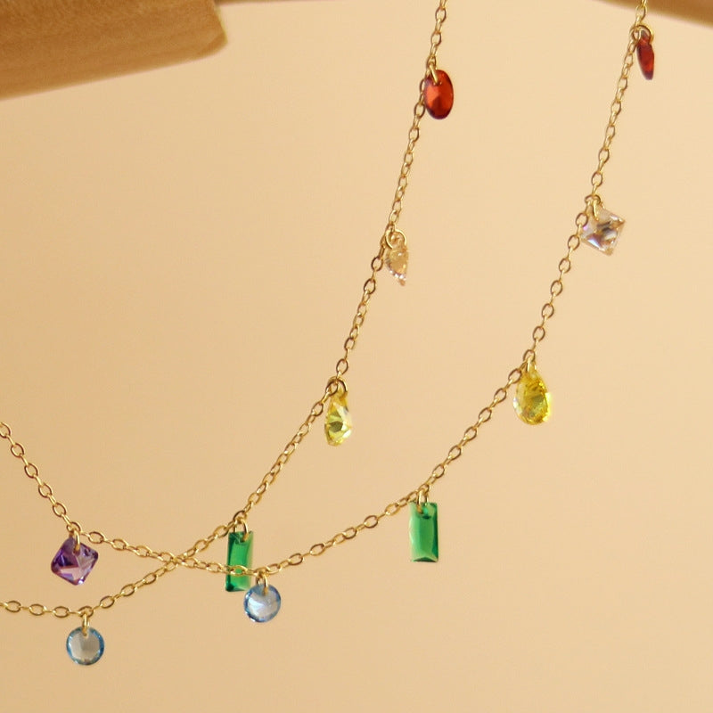 Gold Plated 18k Titanium Steel Rainbow Necklace and Bracelet Set