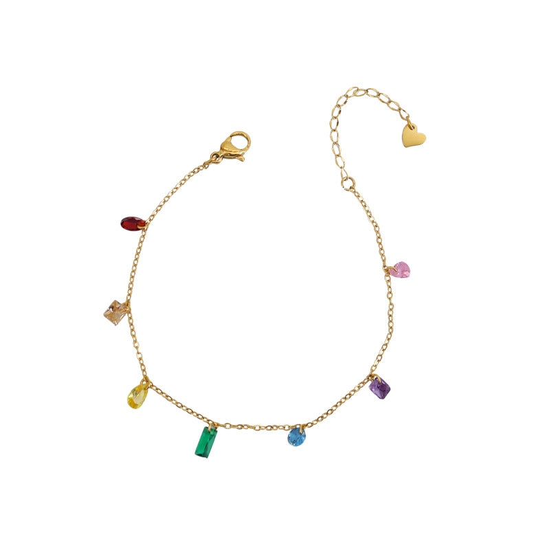 Gold Plated 18k Titanium Steel Rainbow Necklace and Bracelet Set