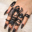 Gothic Star Spider Skull Adjustable Alloy Ring Set - 10 Pieces