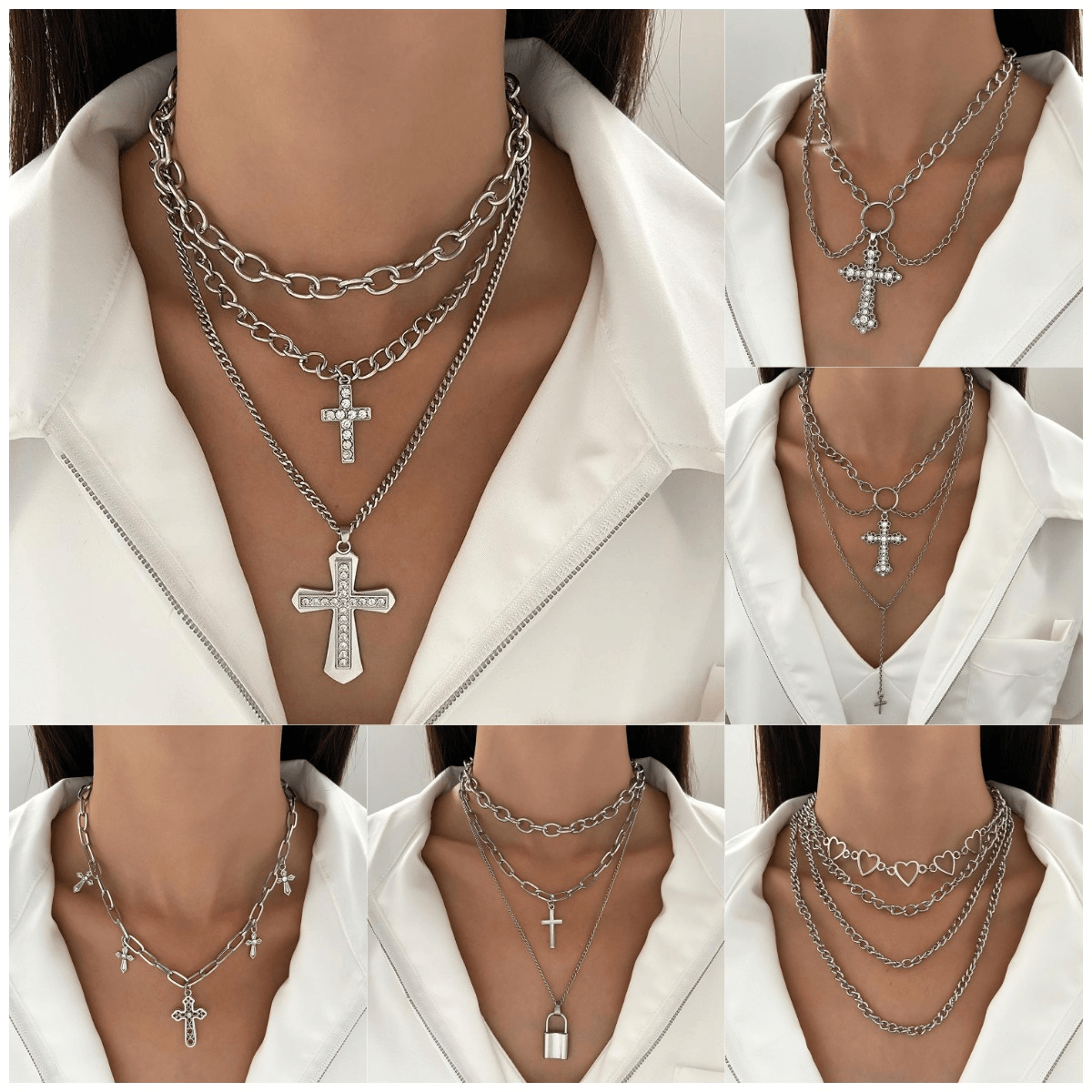 Gothic Punk Cross Alloy Women's Layered Necklaces Necklace