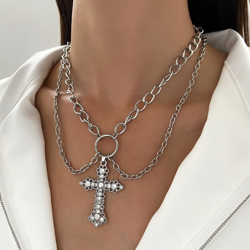 Gothic Punk Cross Pearl Layered Women's Necklace