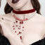 Gothic Blood Drip Pearl Crystal Tassel Choker Necklace