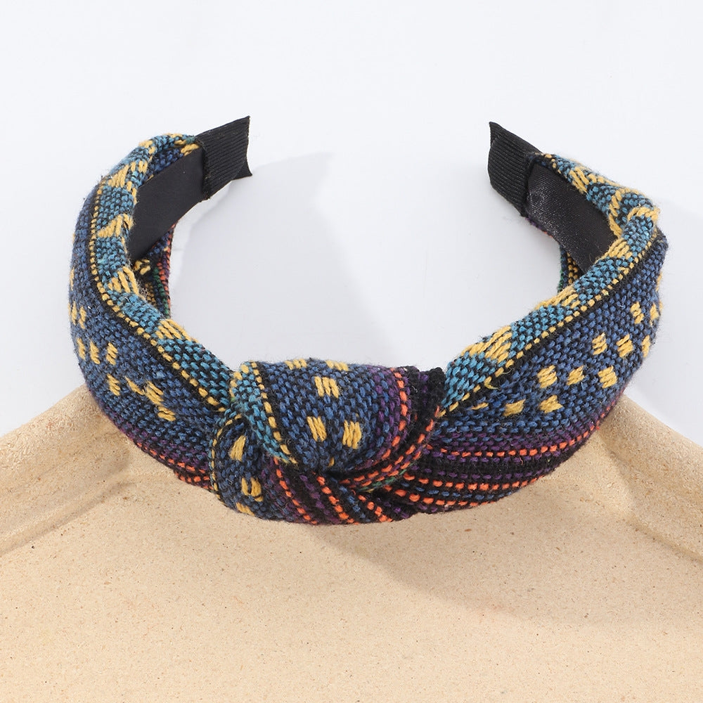 Ethnic Retro Plaid Knotted Fabric Headband Hairpin