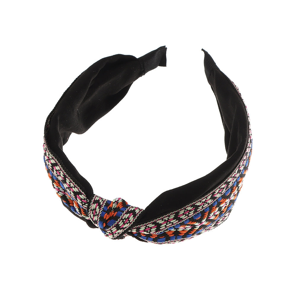 Ethnic Retro Plaid Knotted Fabric Headband Hairpin