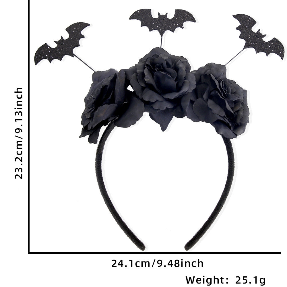 Halloween Bat & Rose Festival Headband - Gothic Cosplay Floral Accessory