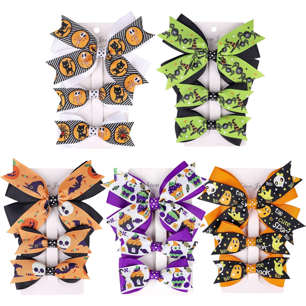 Halloween Pumpkin Children's Bow Hairpin Set - 3 Pieces