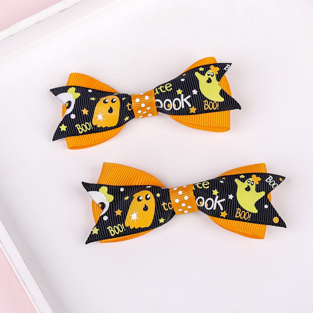 Halloween Pumpkin Children's Bow Hairpin Set - 3 Pieces