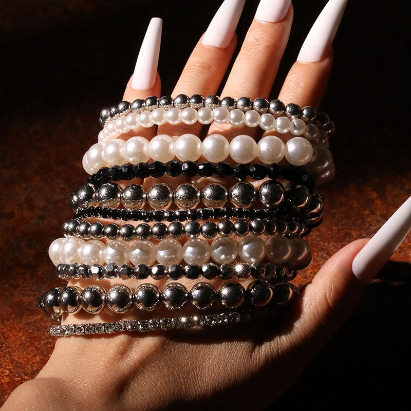 Handmade Bohemian Pearl Stacking Bracelet Set - 11 Piece Beach Jewelry Collection