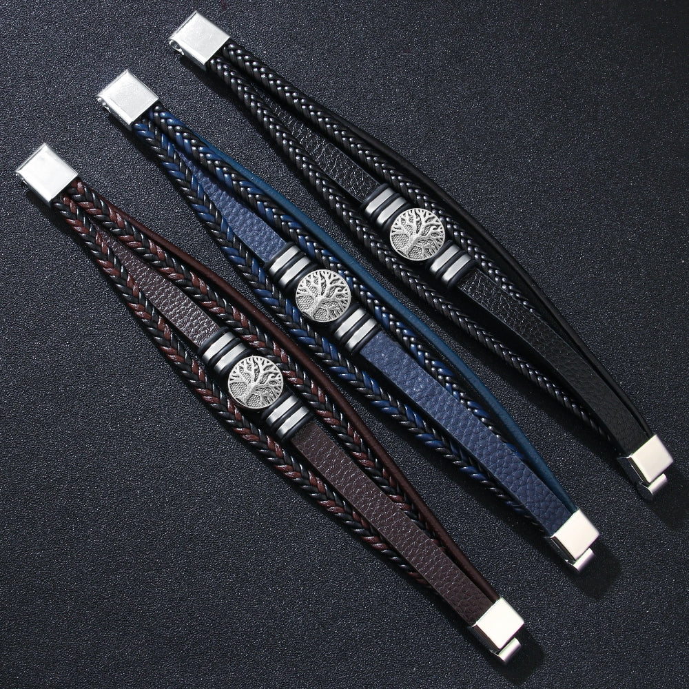 Handmade Romantic Life Tree Multi-Layer Braided Leather Unisex Wristband Bracelet