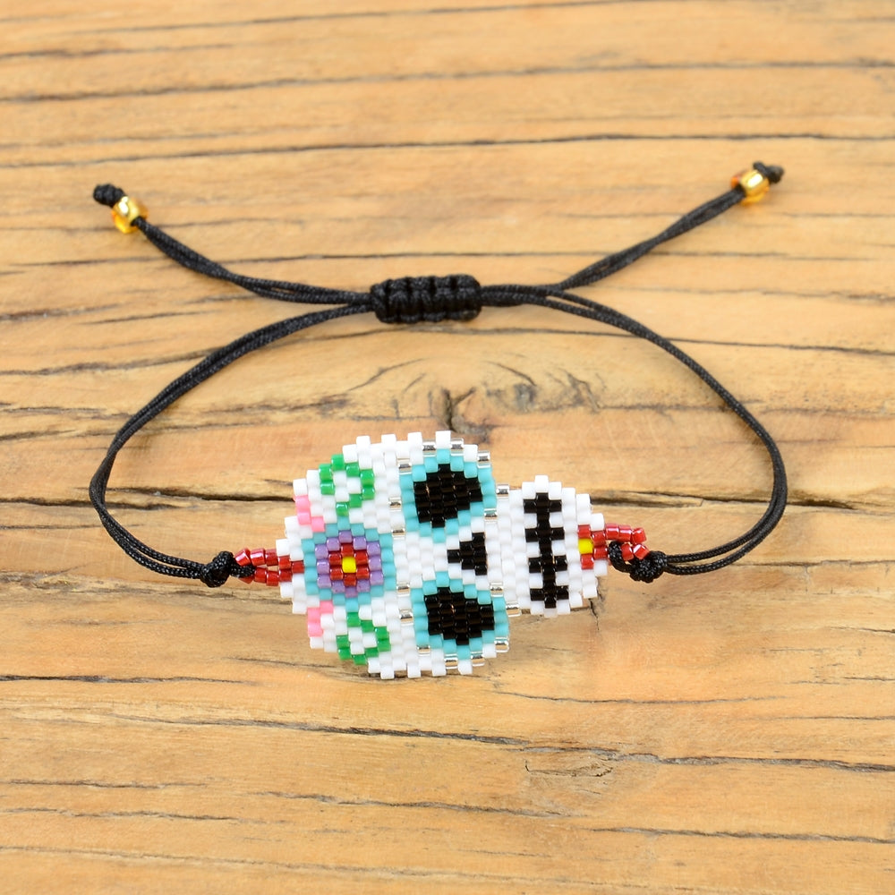 Handmade Colorful Skull Beaded Halloween Bracelets