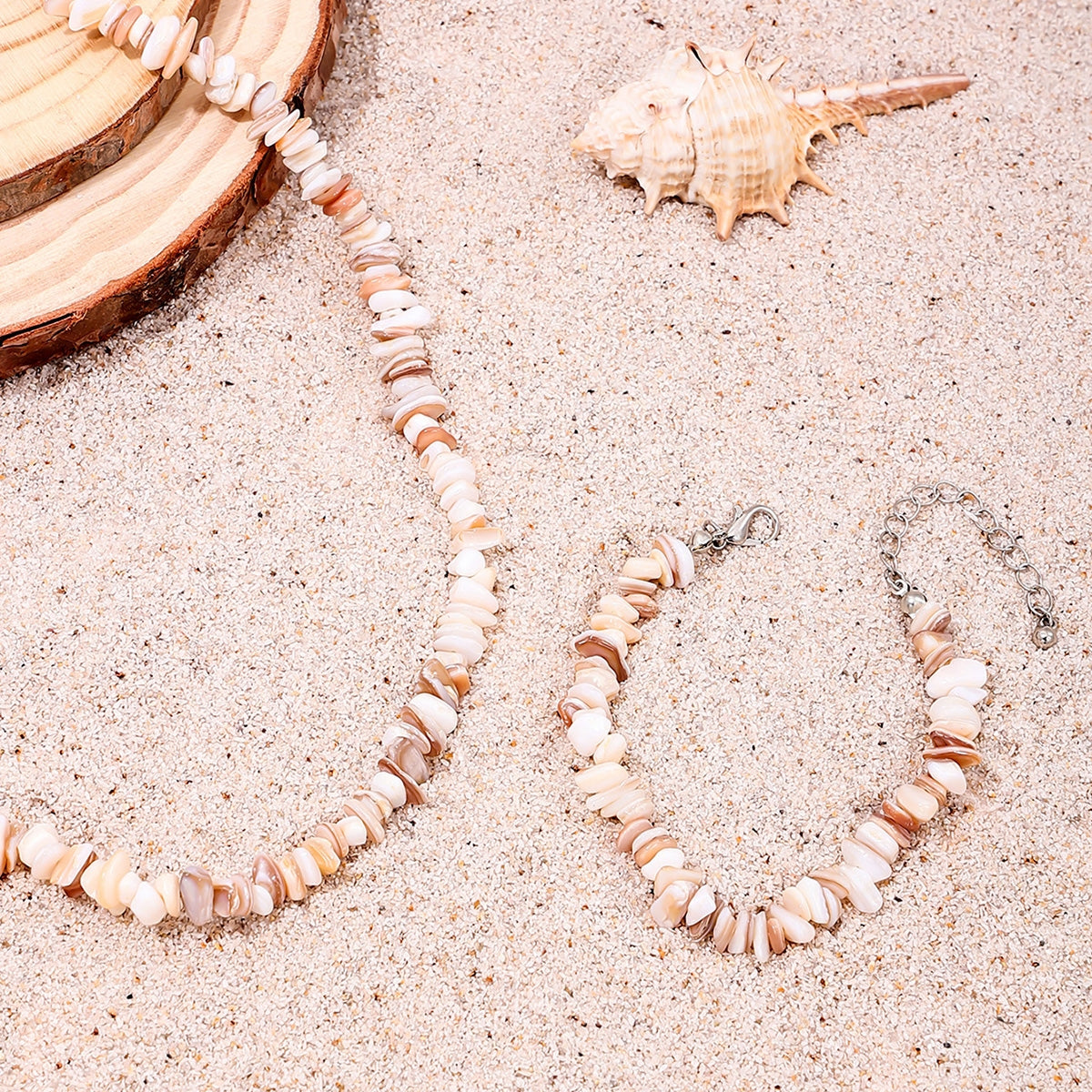 Hawaiian Beach Geometric Stone Beaded Necklace and Bracelet Jewelry Set