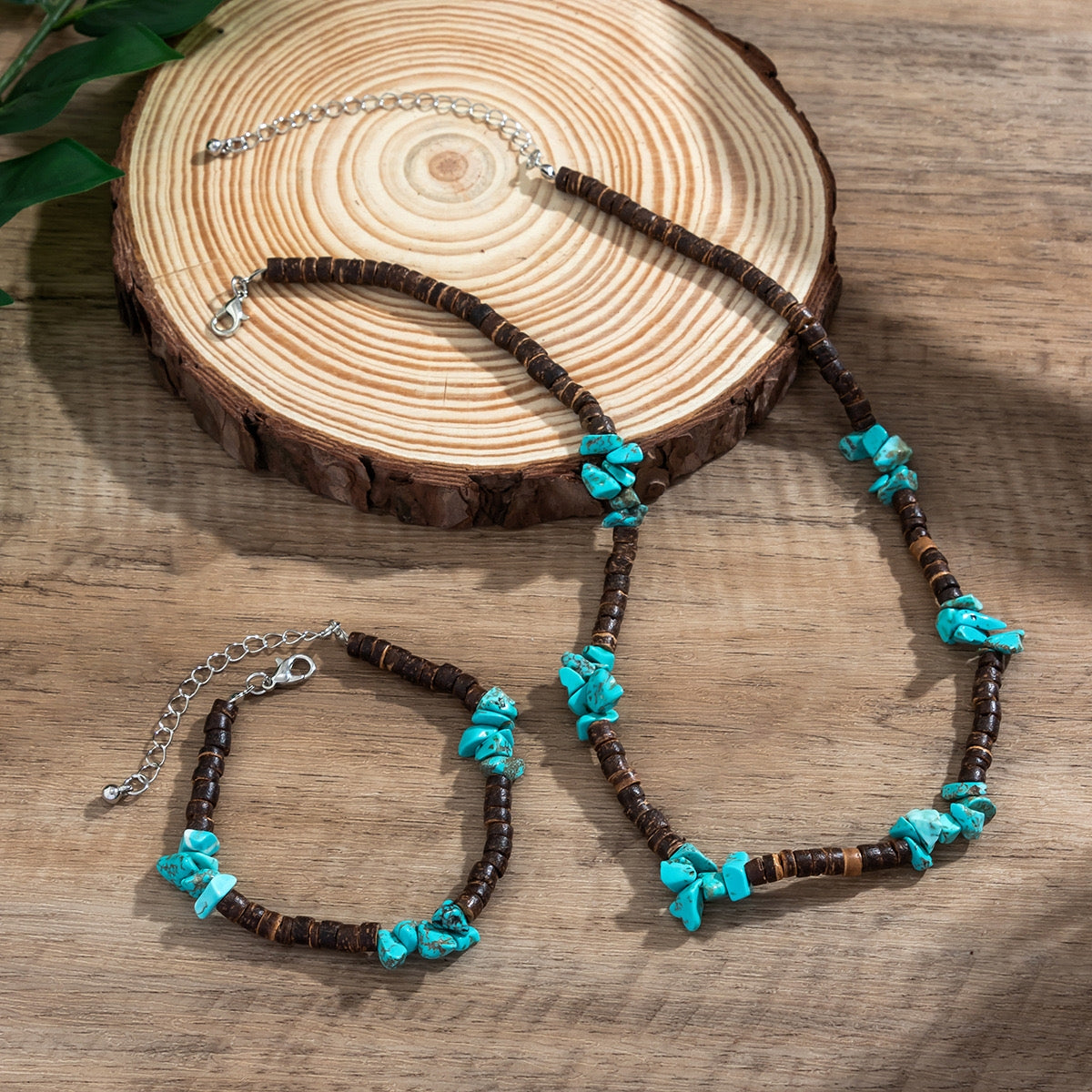 Hawaiian Bohemian Alloy Stone Beaded Unisex Necklace and Bracelet Set