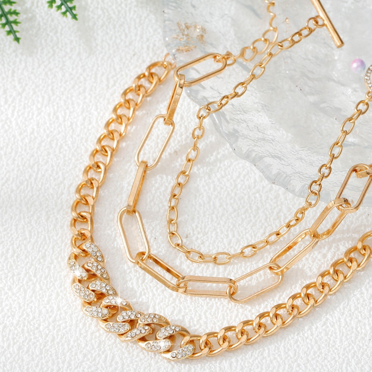 Hawaiian Minimalist Rhombus Rhinestone Multi-Layer Cuban Chain Women's Anklet