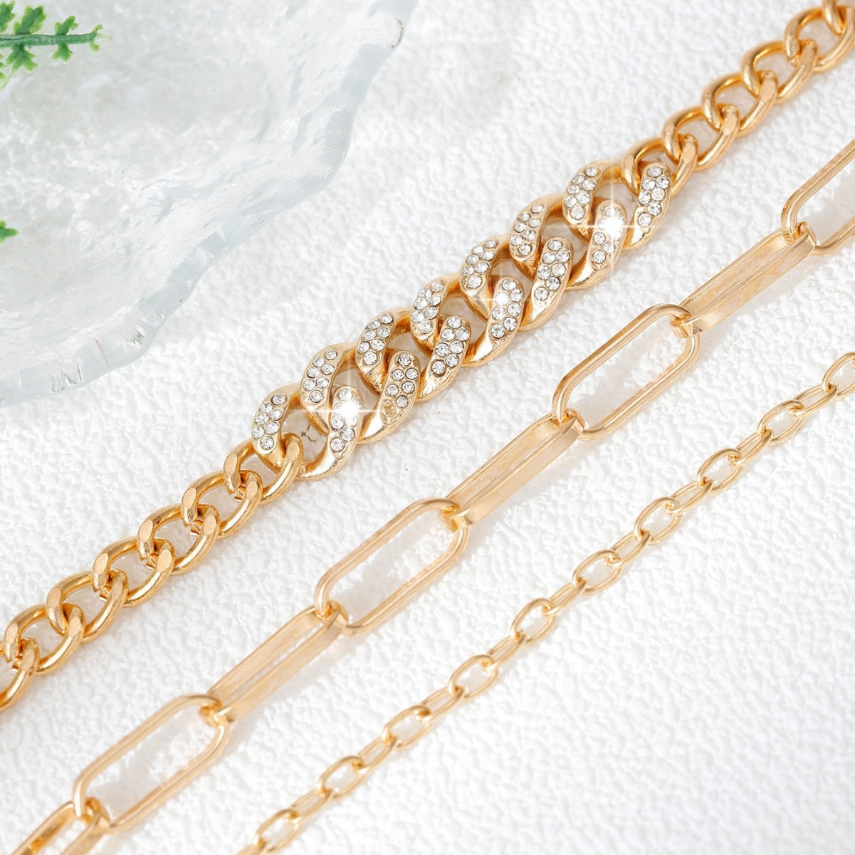 Hawaiian Minimalist Rhombus Rhinestone Multi-Layer Cuban Chain Women's Anklet