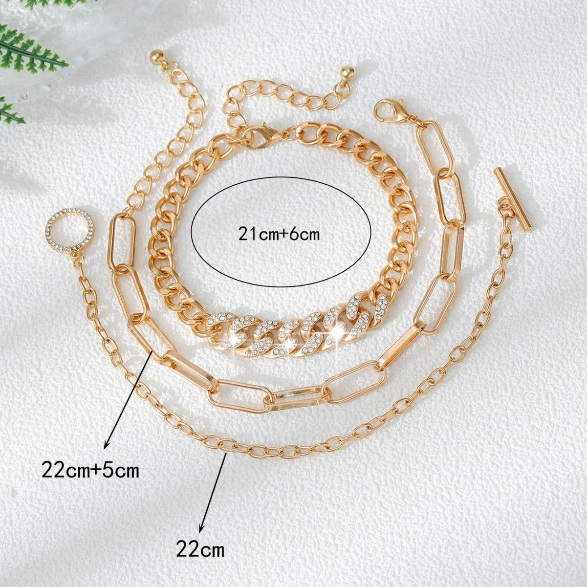 Hawaiian Minimalist Rhombus Rhinestone Multi-Layer Cuban Chain Women's Anklet