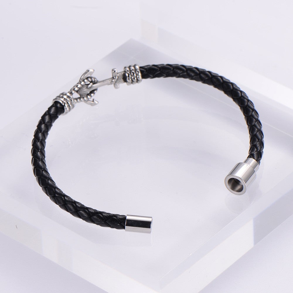 Hawaiian Anchor Leather Men's Bracelet with Stainless Steel Magnet Clasp