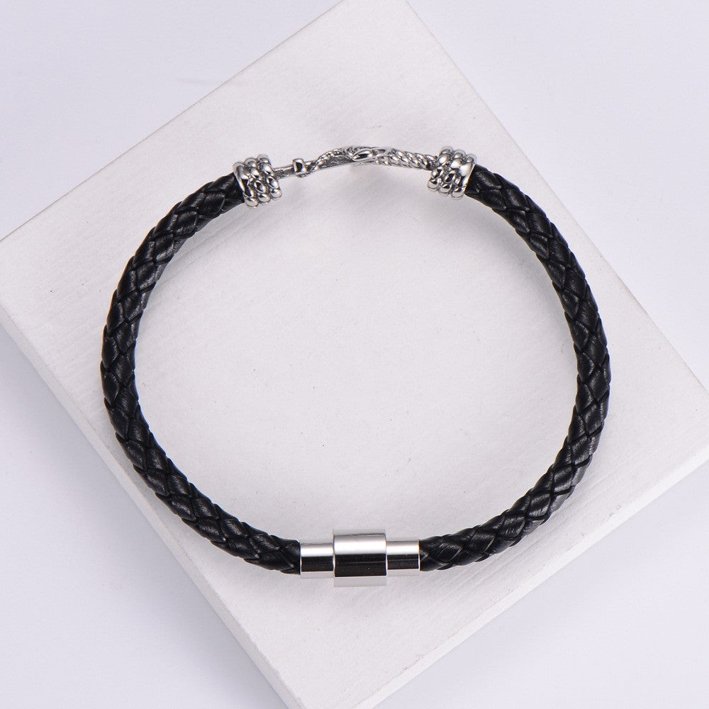 Hawaiian Anchor Leather Men's Bracelet with Stainless Steel Magnet Clasp