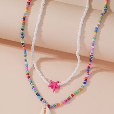 Hawaiian Bohemian Starfish Shell Beaded Double Layer Women's Necklace