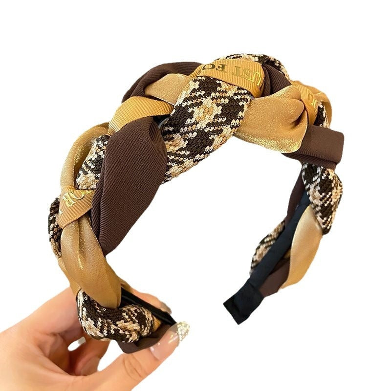 Retro Woven Twist Headband for Women - Elegant Black Hair Accessory