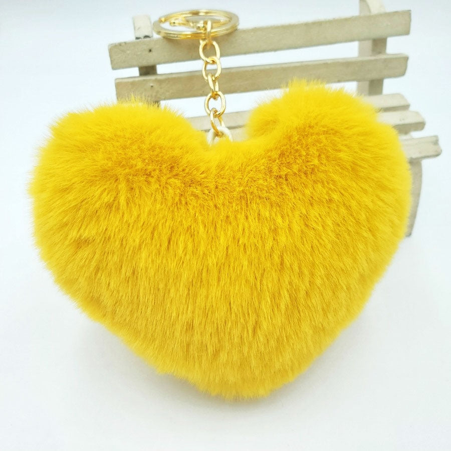 Heart-Shaped Faux Fur Pom Pom Keychain Accessory