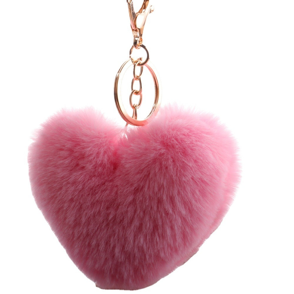 Heart-Shaped Faux Fur Pom Pom Keychain Accessory