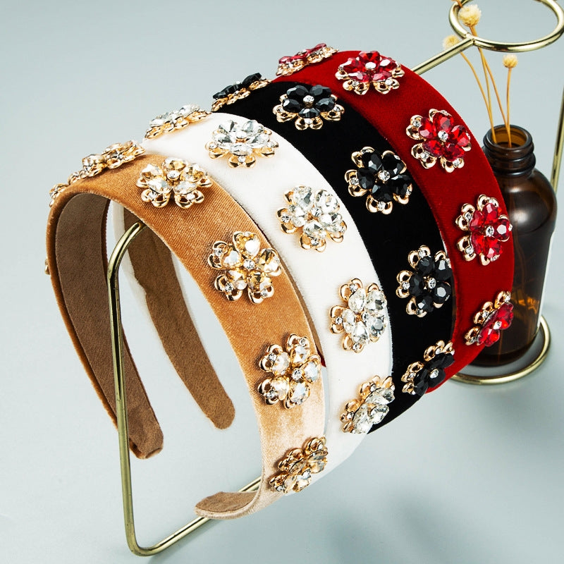 Heming Baroque Crystal Edelweiss Flannel Headband Fashion Korean Style Hair Accessories