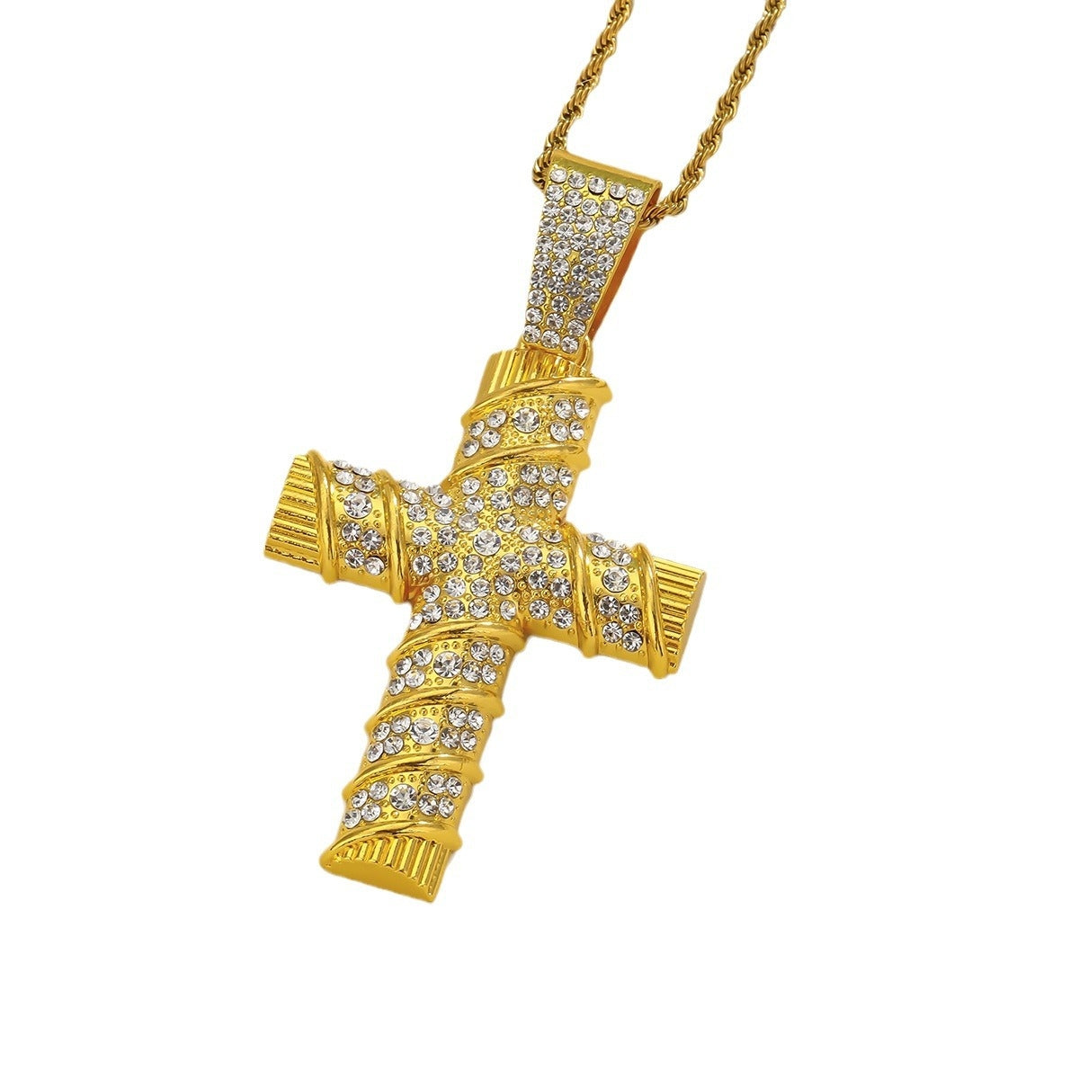 Hip-Hop Cross Diamond Pendant Necklace with Cuban Chain