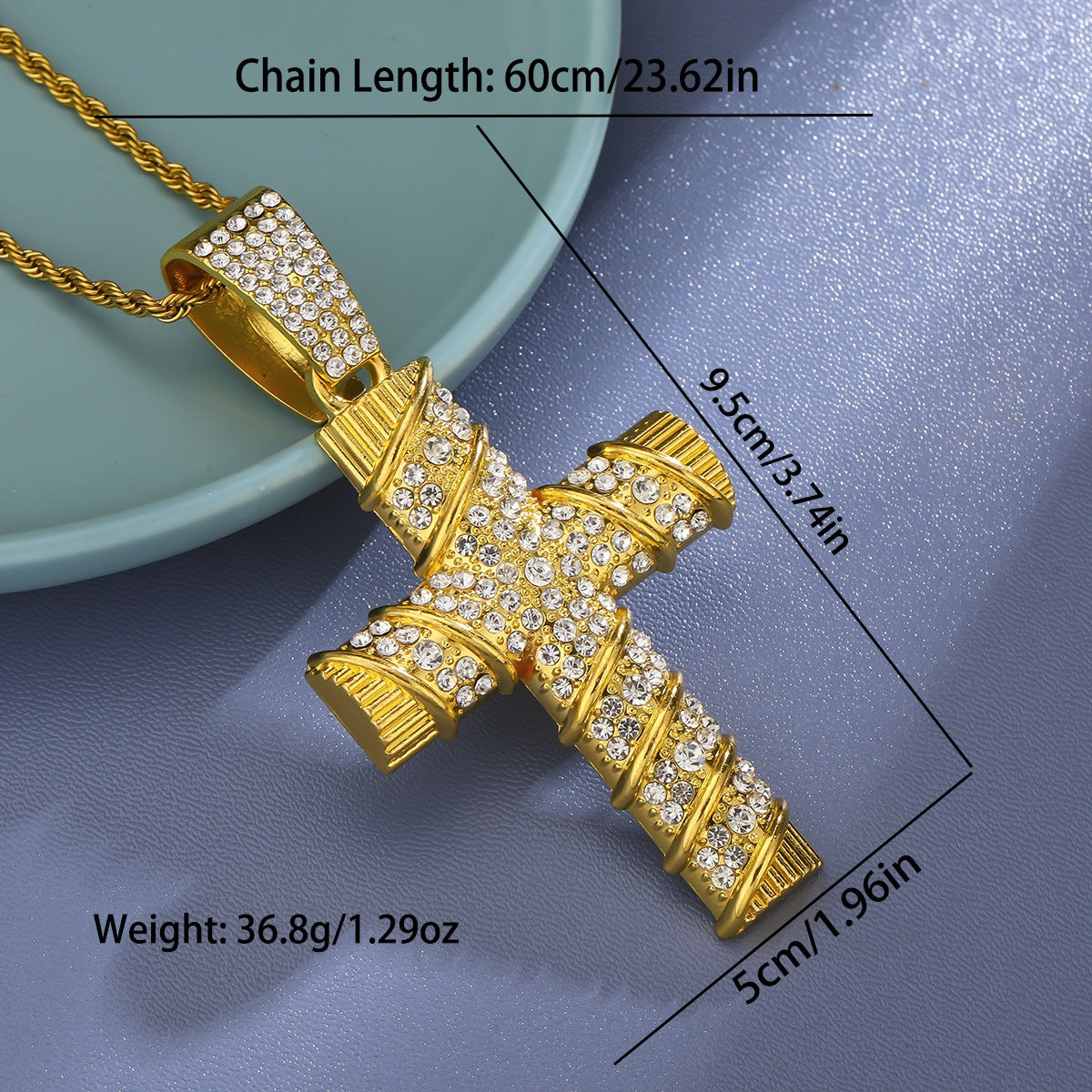 Hip-Hop Cross Diamond Pendant Necklace with Cuban Chain