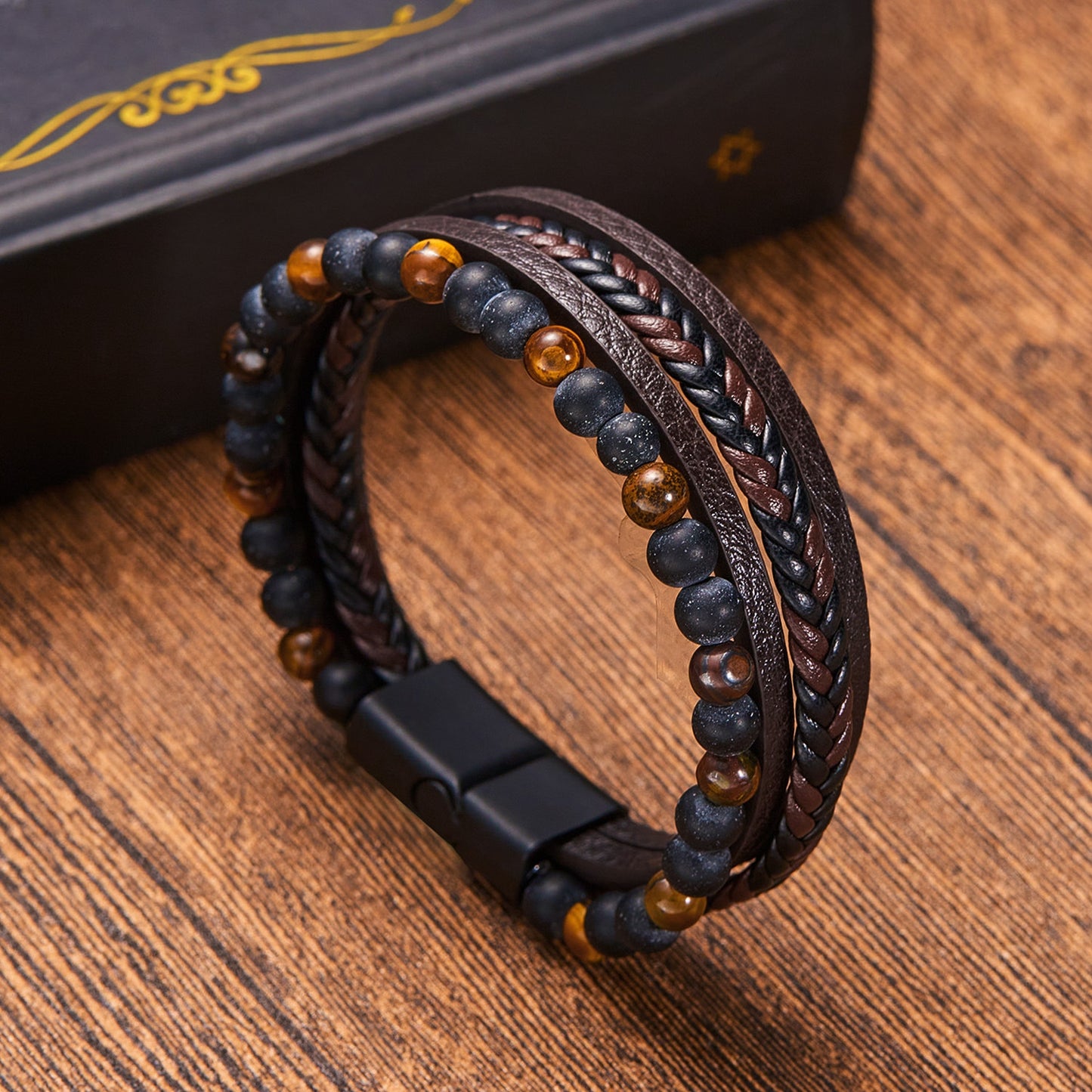 Hip-Hop Cross Alloy Men's Multi-Layer Leather Beaded Bracelet