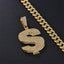 Hip-Hop Rhinestone Letter Pendant Necklace with Cuban Chain Set