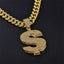 Hip-Hop Rhinestone Letter Pendant Necklace with Cuban Chain Set