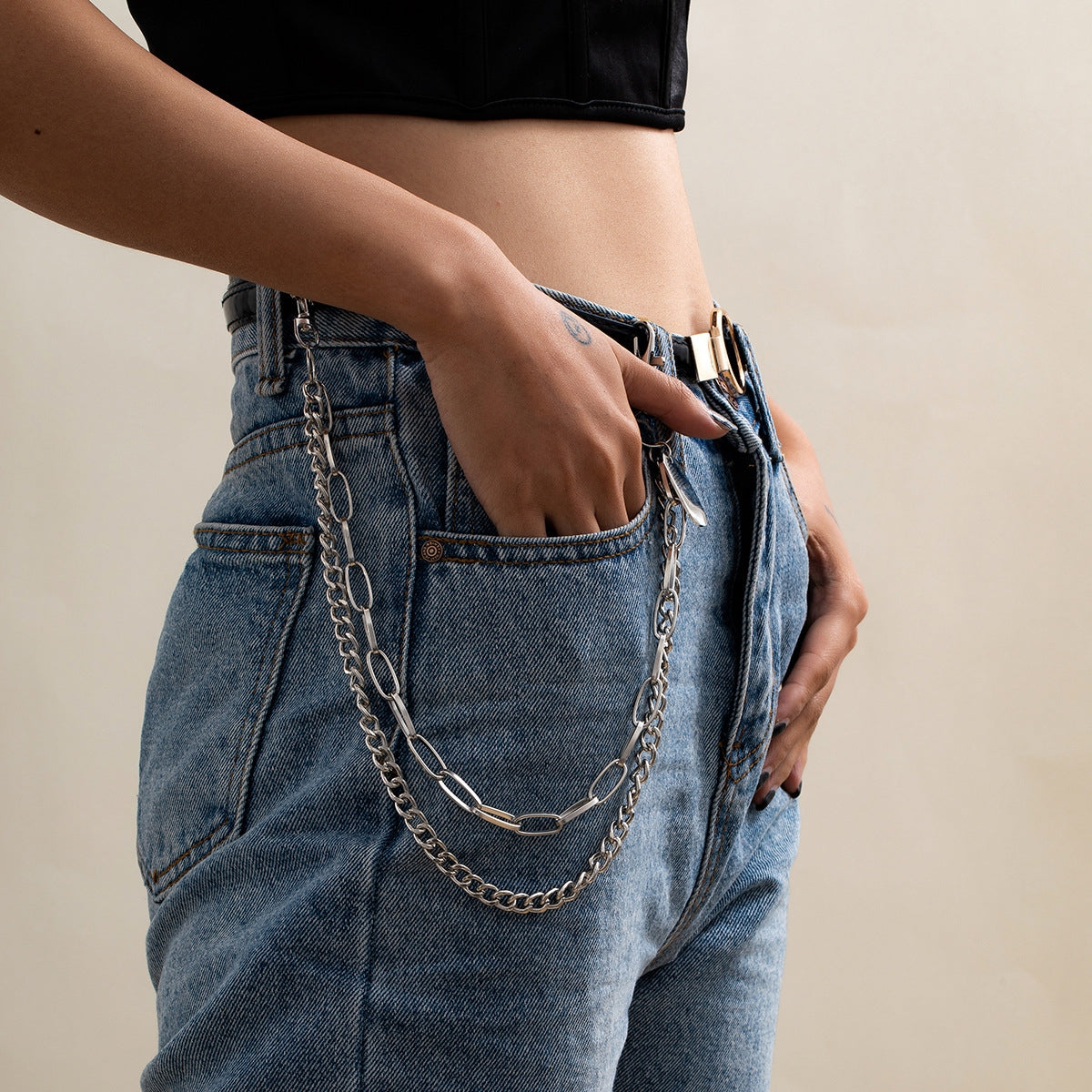 Hip Hop Double-Layer U-Shaped Chain Waist Belt