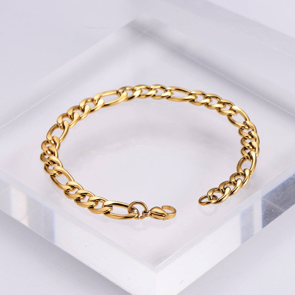 18K Gold Plated Stainless Steel Figaro Chain Bracelet for Men