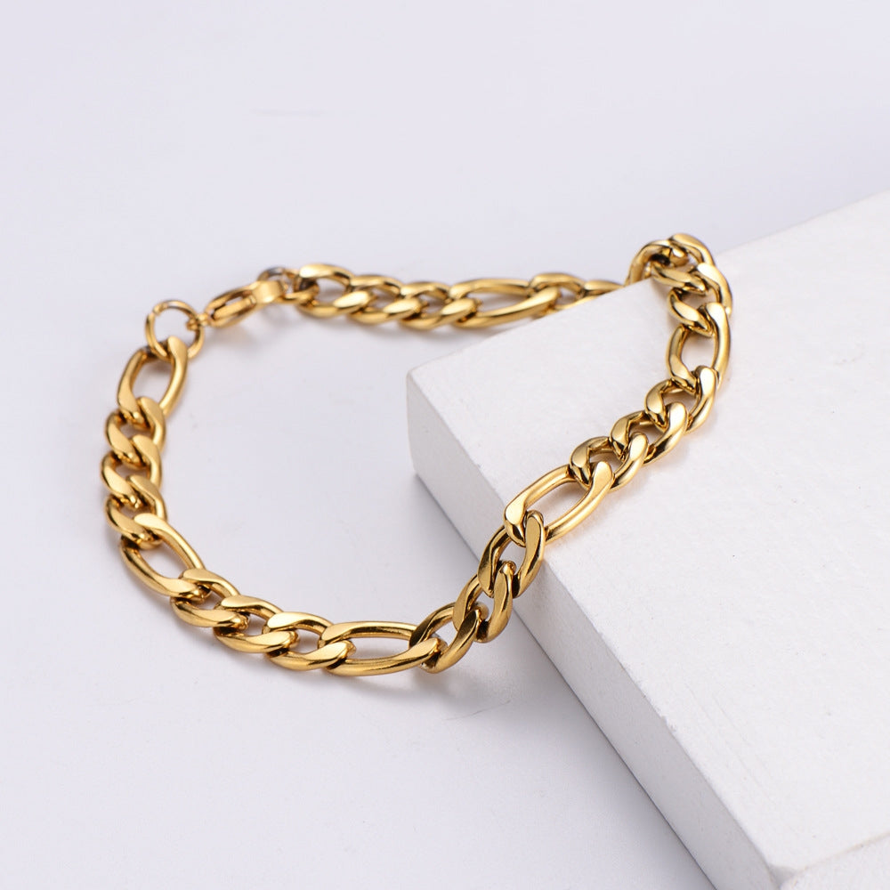 18K Gold Plated Stainless Steel Figaro Chain Bracelet for Men