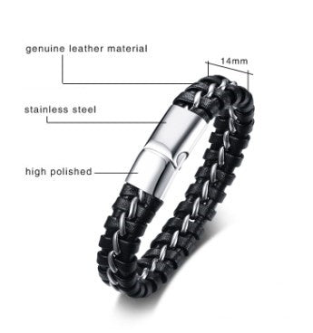 Hip-Hop Geometric Stainless Steel and Braided Leather Men's Bracelet